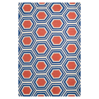 Tapis bleu / orange en laine fait à la main Larksville