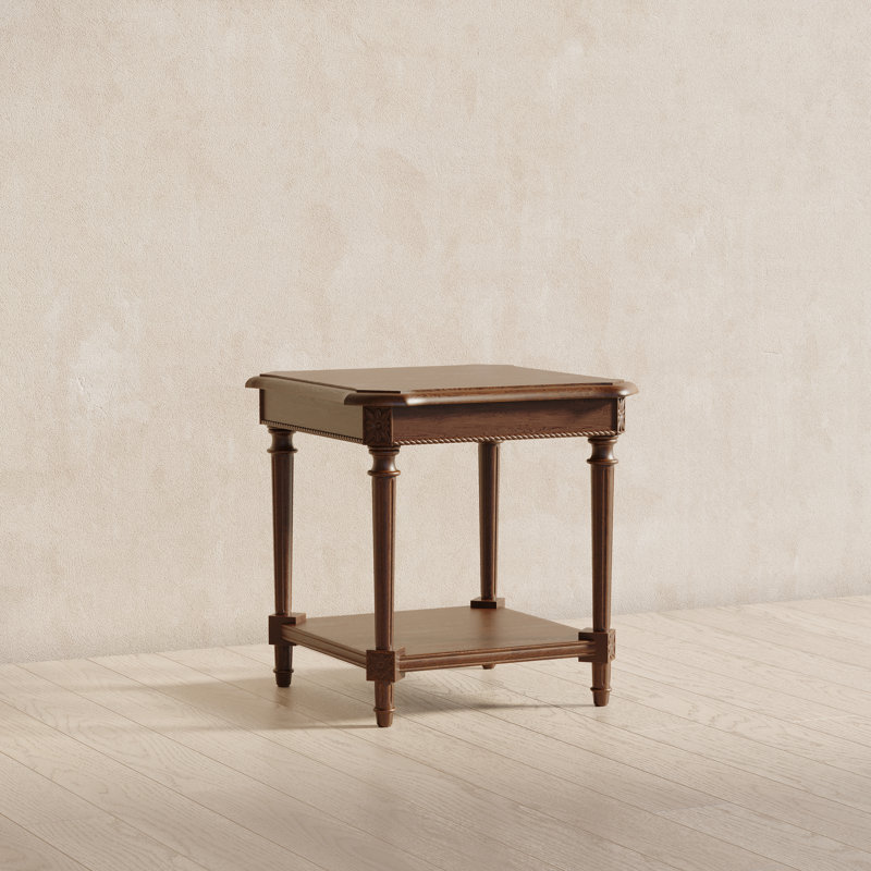 Maven Lane Pullman Traditional Square Wooden Side Table In Antiqued Brown Finish, Antiqued Brown