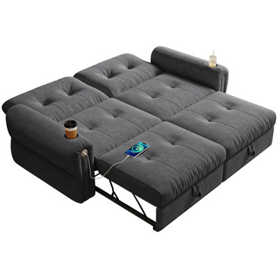2 In 1 Multi-Functional Convertible Sleeper Sofa Bed With Side Pockets,77" Modern Velvet Pull Out Couch Bed For Apartment Office Bedroom Living Room