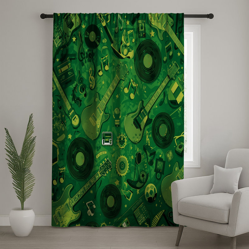 Rideaux vert, instruments de musique et voilages occultants - 1 panneau, 50" x 92" - 1 Panel, Transparent