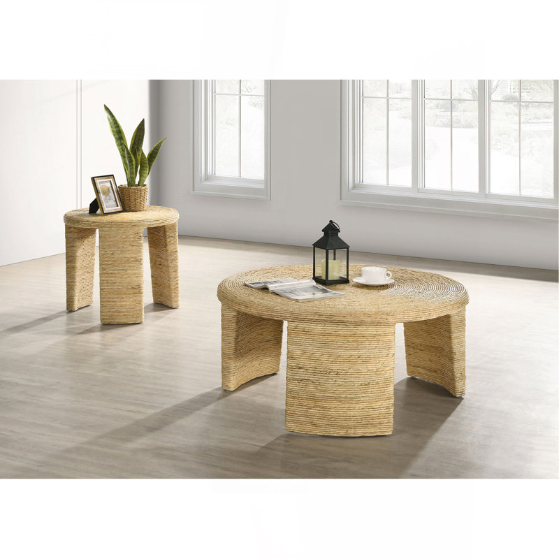 Table basse ronde en rotin tissé naturel Mize