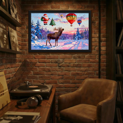 Christmas Santa Flying With Balloons And Moose