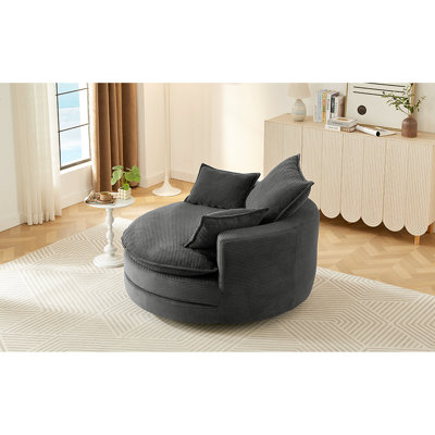 Fauteuil pivotant à 360° avec coussin double couche, 3 coussins amovibles, revêtement en velours côtelé doux, profondeur d'assise de 96,5 cm, dimensions de 146 cm, idéal pour le bureau et le salon.