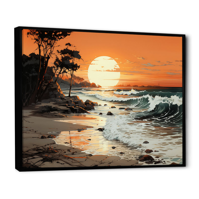 Beach Silhouettes In The I, reproduction d'art sur toile, Cadre flottant noir, H 30 po x l 40 po x P 1,5 po