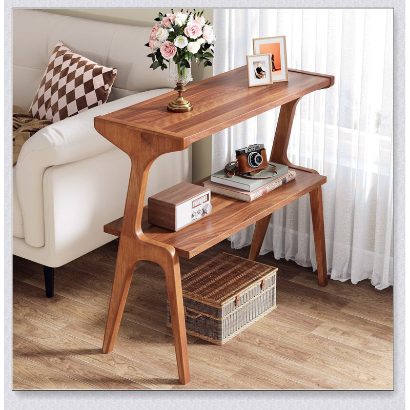 Table de bout en bois massif de style Mid-Century moderne de 27,56 pouces avec rangement à 2 niveaux, table d'appoint de style maison de campagne étroite pour petits espaces, table de chevet élégante et table d'appoint