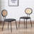 16" Wide Mid-Century Modern Farmhouse Rattan Backrest Leather Seat Dining Chairs-571178859-571178857