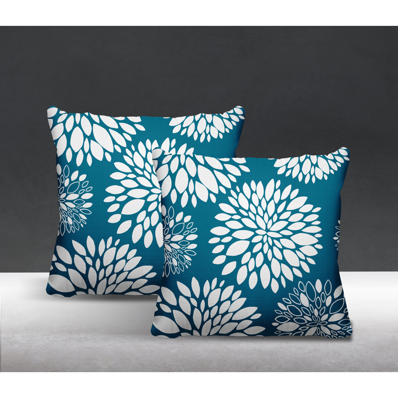 Floral Outdoor Reversible Throw Pillow, 17W" x 17H", Turquoise