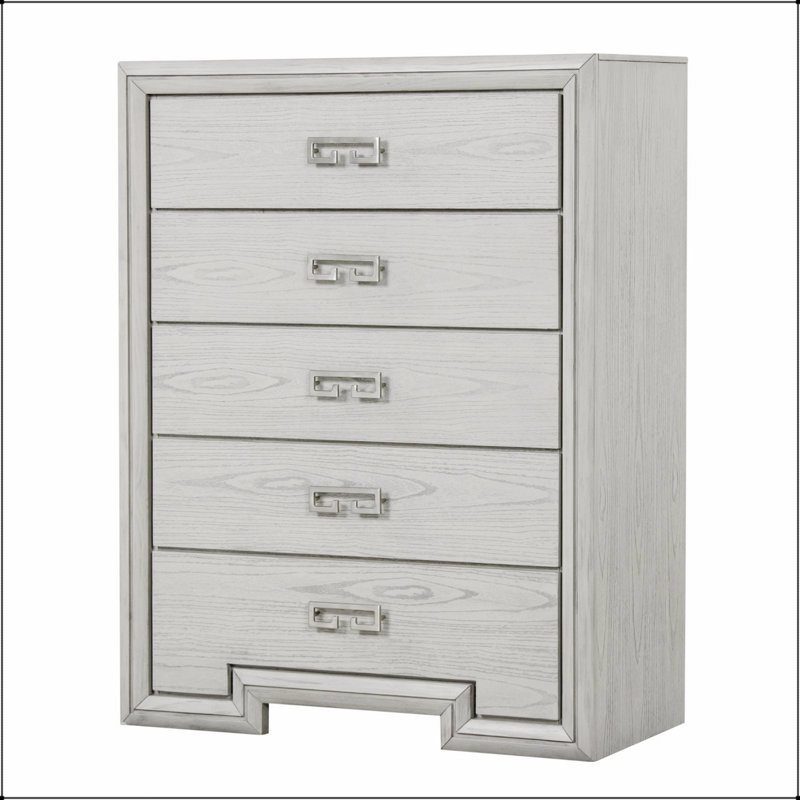 Commode 1Pc de style transitionnel avec glissières à roulement à billes, tiroirs à queue d'aronde anglaise et poignées en métal pour mobilier de chambre blanc rustique