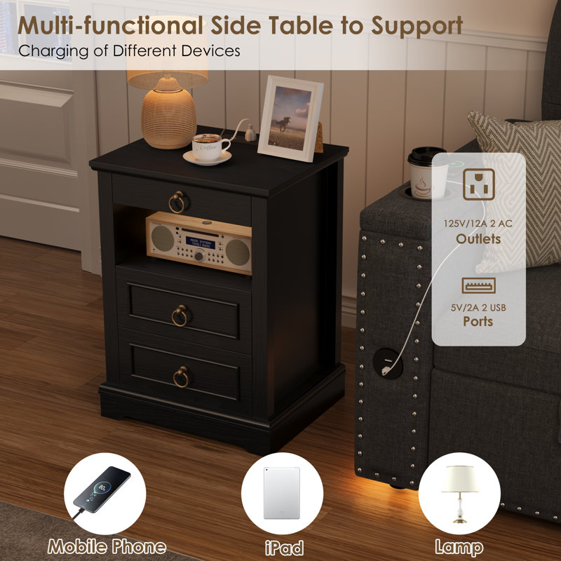 3-Piece Smart Illuminated Bedroom Set -Tall Storage Bed and LED Nightstands with Charging Station