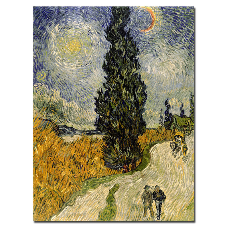 "Road with Cypresses, 1890" par Vincent Van Gogh, reproduction d'art sur toile, H 47 po x l 35 po x P 2 po