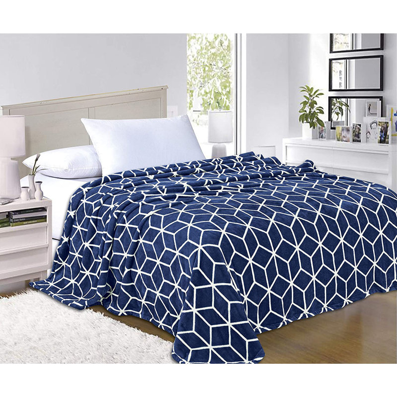 King Size Navy and White Fleece Cotton Blanket