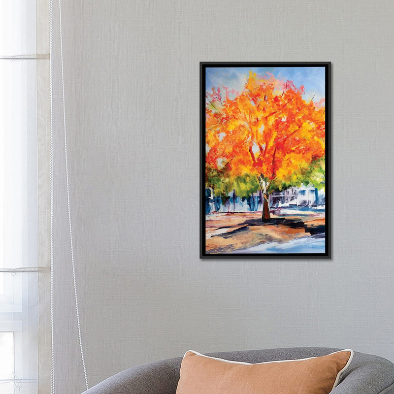 « automne feuillage », impression sur toile, H 26 po x l 18 po x P 1,5 po, Toile avec cadre noir, Pas de tapis