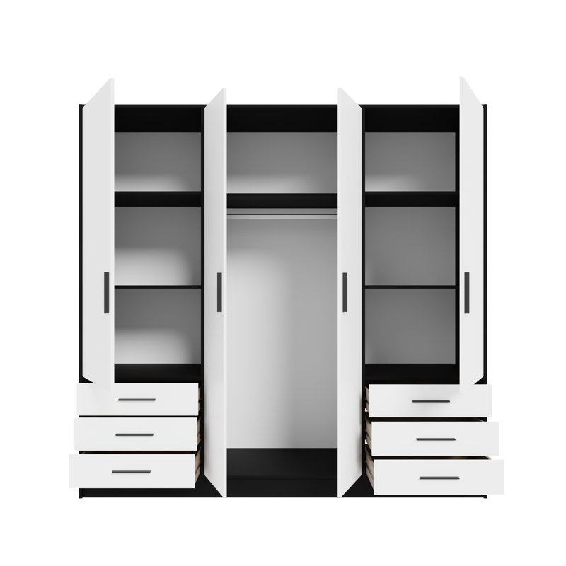 Ingram 4 Door Wardrobe, Black Matt/White Matt