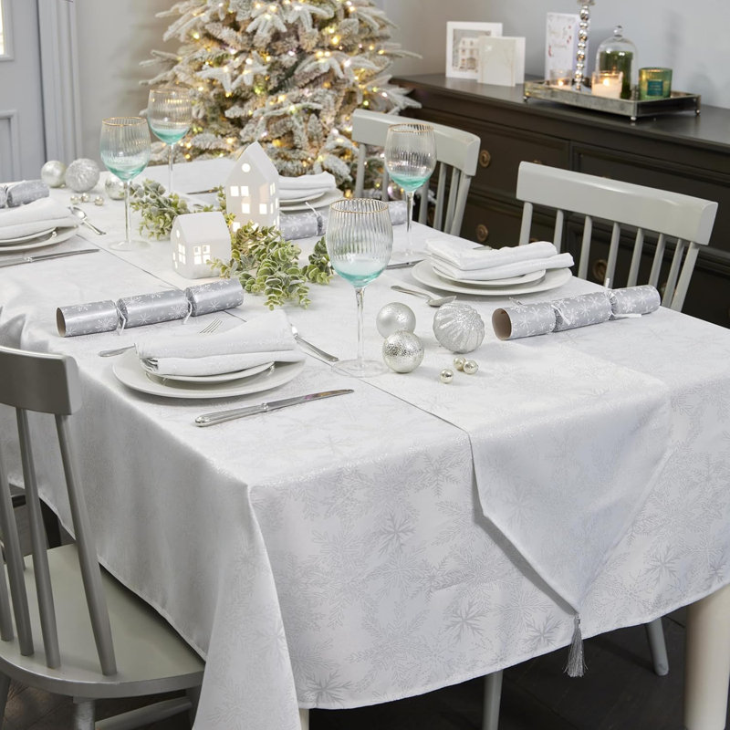Christmas Metallic Blizzard Snowflake Rectangular Tablecloth, White, 52cm W x 178cm L