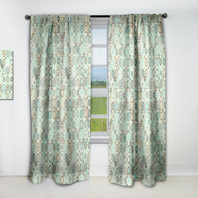 Vintage Snowflakes in Turquoise and Yellow - Abstract Blackout Curtain Single Panel