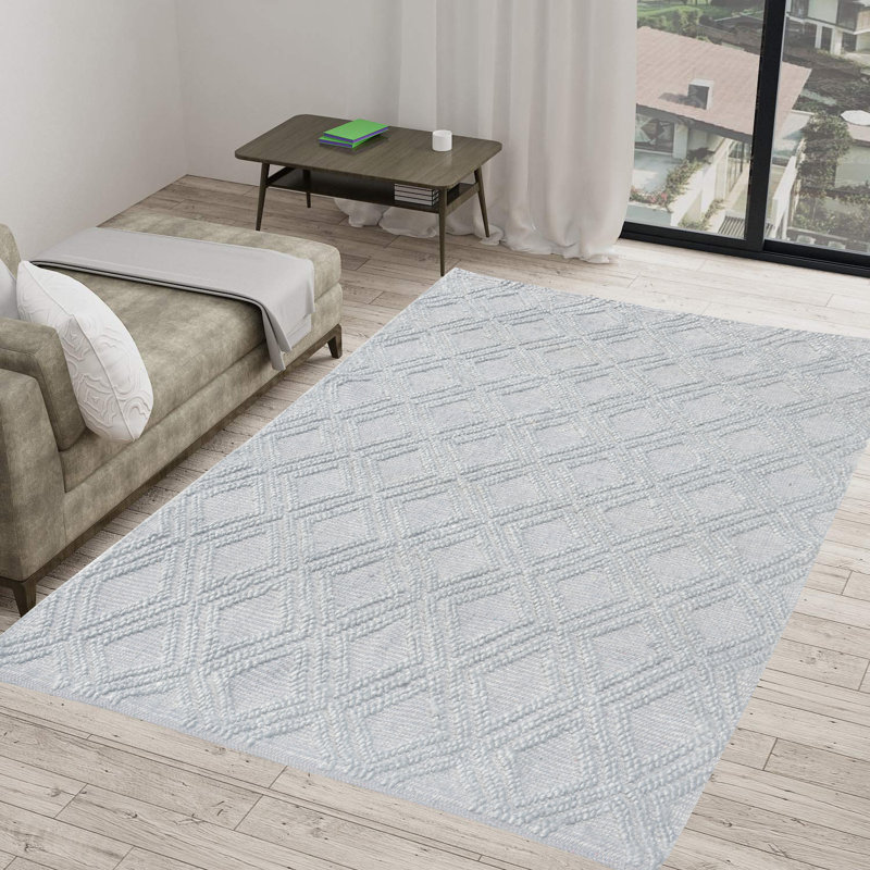 Tapis géométrique tissé à la main Whelington, Rectangulaire 9 pi x 13 pi, Gris