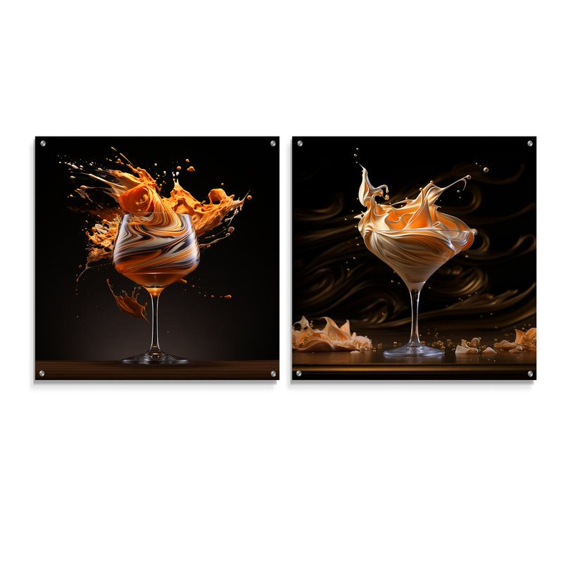 Bourbon Ballet Cocktail - Ensemble de 2 verres muraux en acrylique, H 16 po x l 33 po