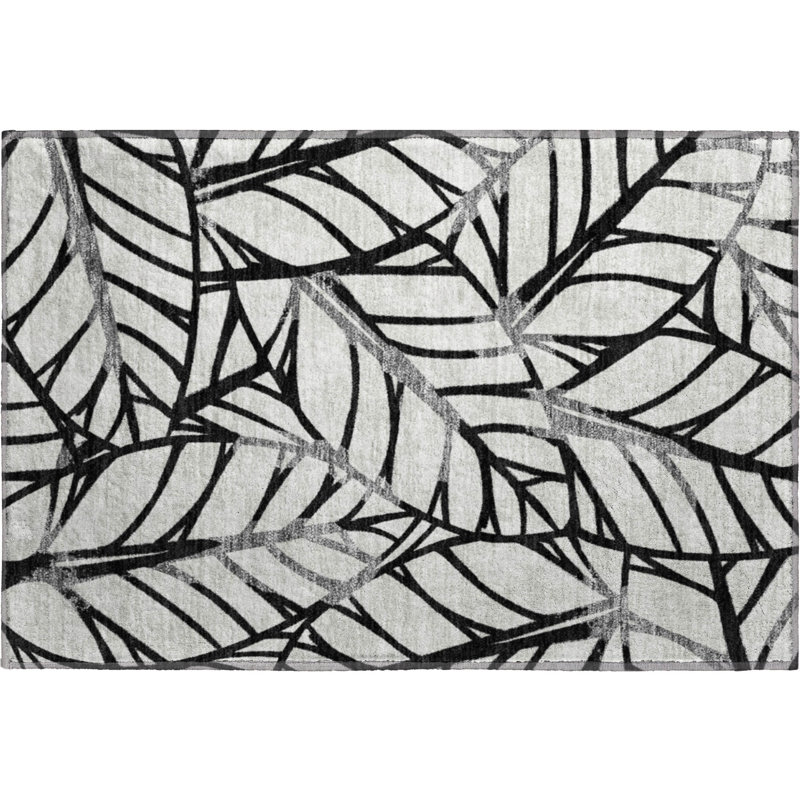 Premium Machine Washable Lisse Black Rug, Rectangle 1'8" x 2'6"
