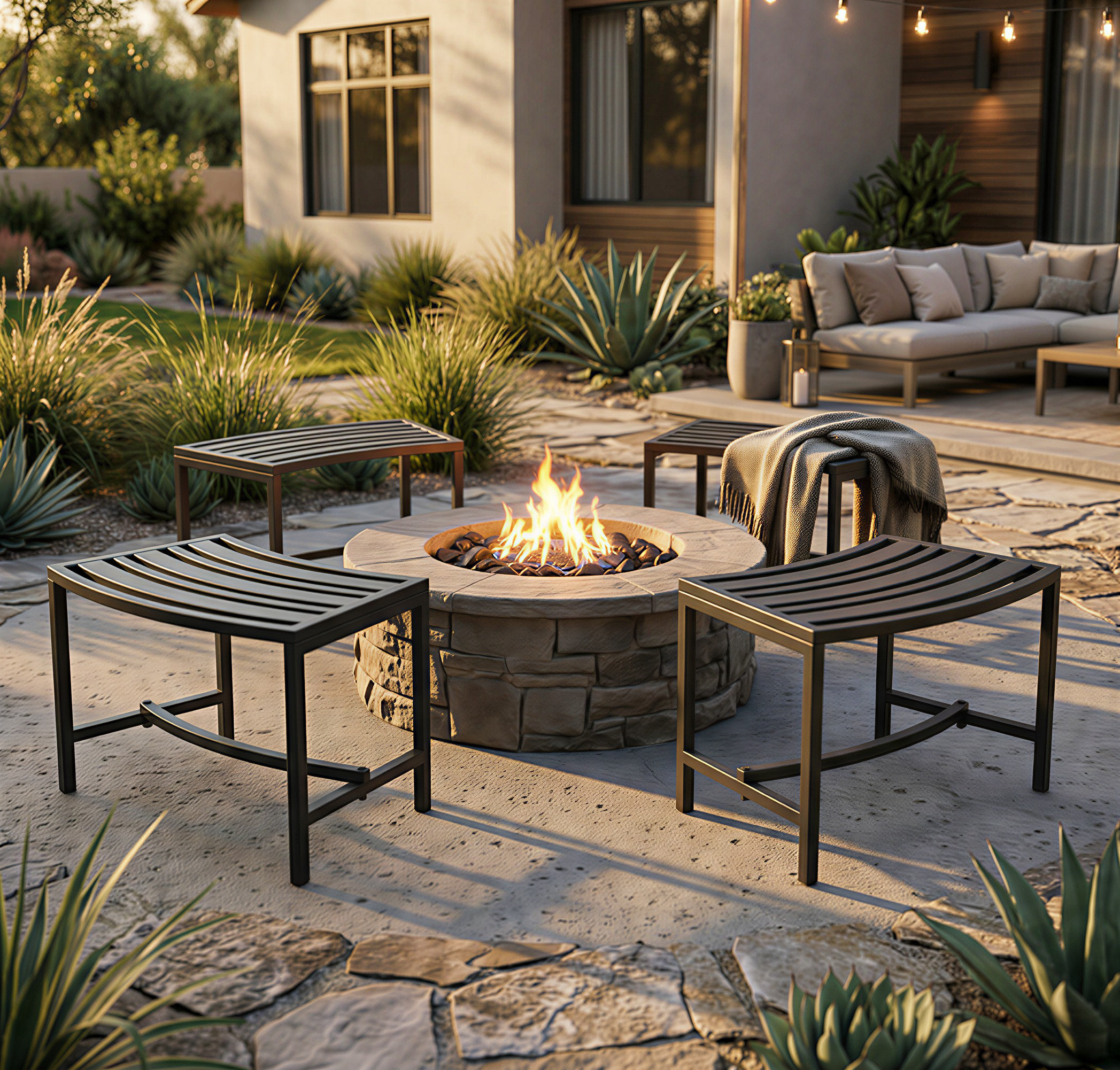 Hokku Designs Black Outdoor Iron Fire Pit Bench (Set Of 4) | Wayfair
