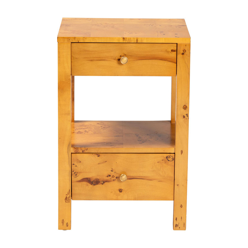 Edmeo Modern And Contemporary Natural Light Mappa Burl Wood 2-Drawer Nightstand