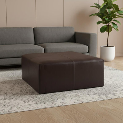 36" Brown Plywood and Genuine Leather Cocktail Ottoman