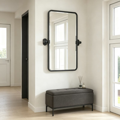 Miroir pivotant pour meuble-lavabo, miroir inclinable réglable avec cadre en métal noir mat, miroir rectangulaire à rebord biseauté pour évier, montage horizontal ou vertical, incassable