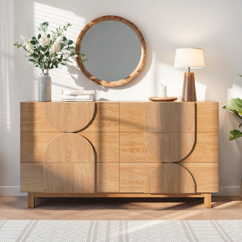 Commode double 6 tiroirs, Naturel