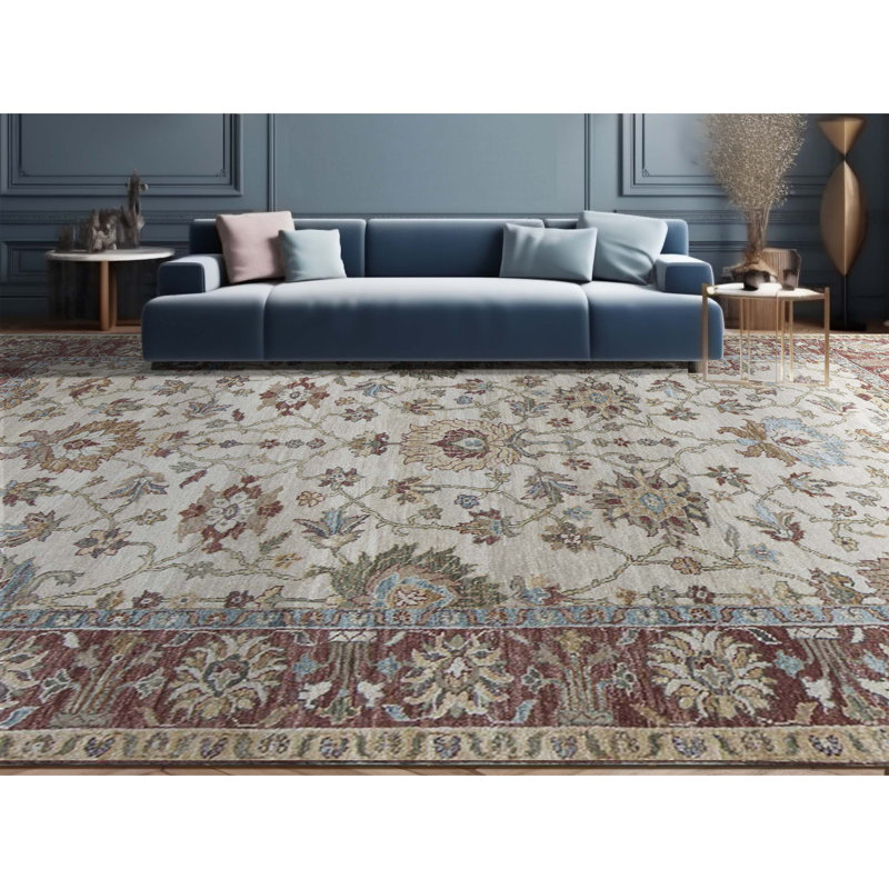 Ziegler Wool Oriental Area Rug in Ivory/Brown, Rectangle 6'1" x 8'11"