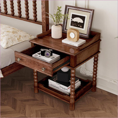 Table de chevet rétro en noyer avec tiroir & amp; Tablette ouverte pour chambre à coucher