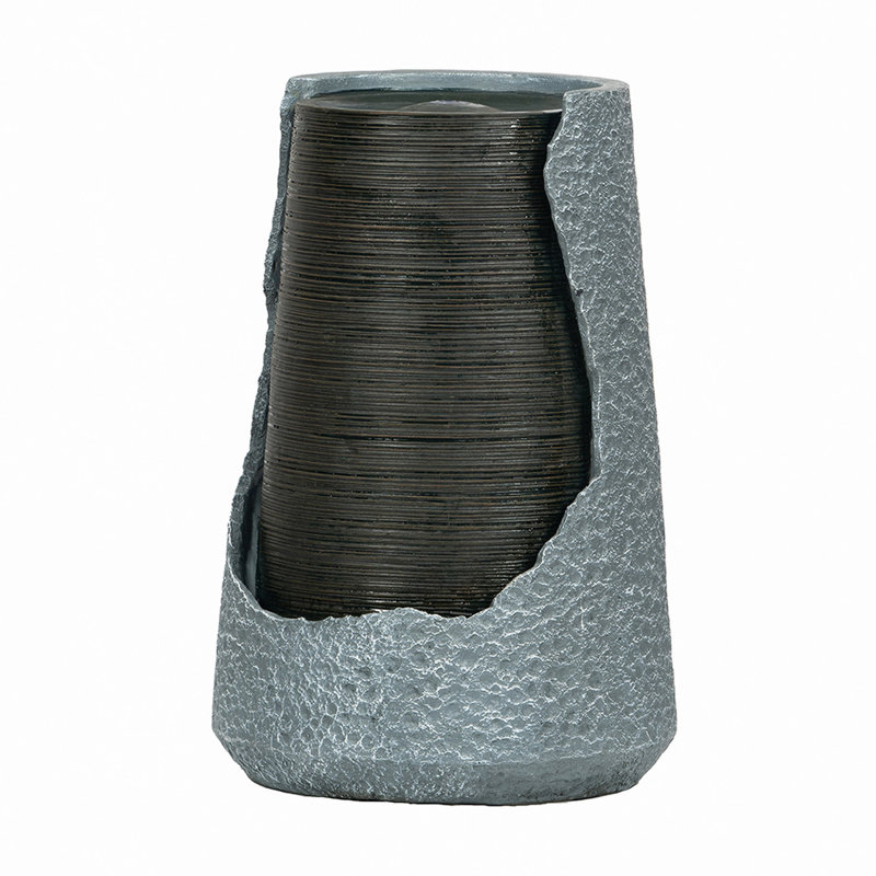 Indoor Outdoor Polyresin Water Fountain, Unique Broken Urn Fountain Chic Dynamic Modern Design With Light For Garden, Lawn, Backyard, Porch