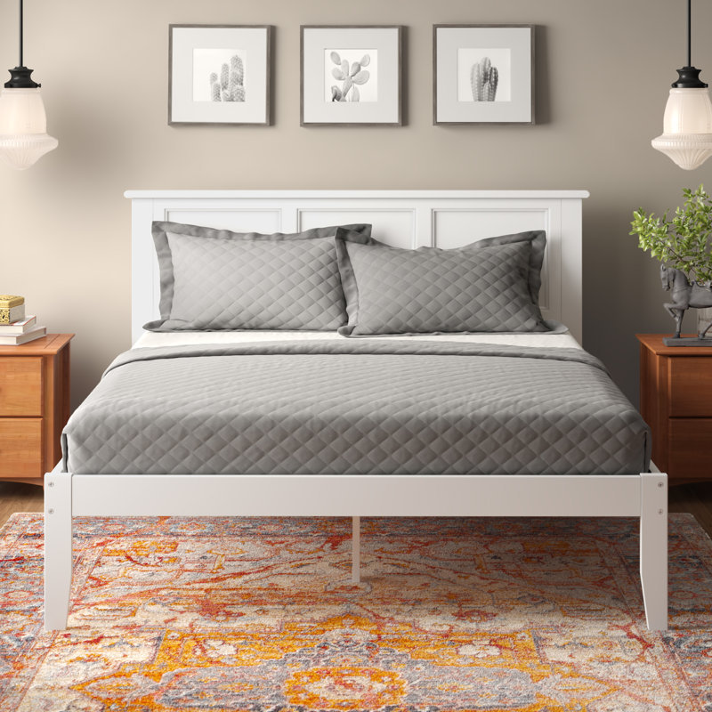 Clyda Solid Wood Panel Bed, White, King