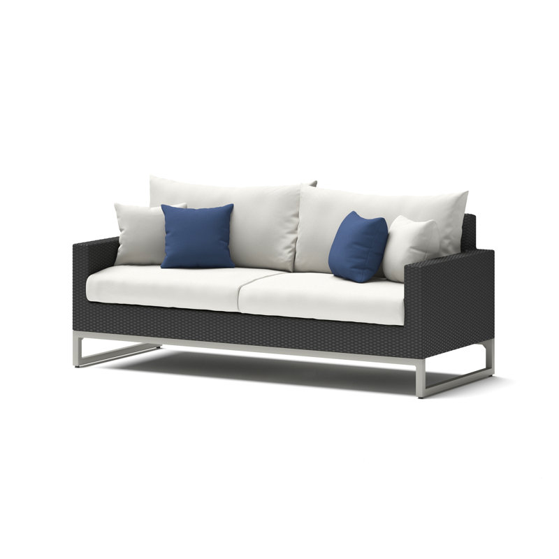 Atie 2 Piece Espresso Sunbrella Outdoor Sofa And Coffee Table Set - Bliss Ink, Blue
