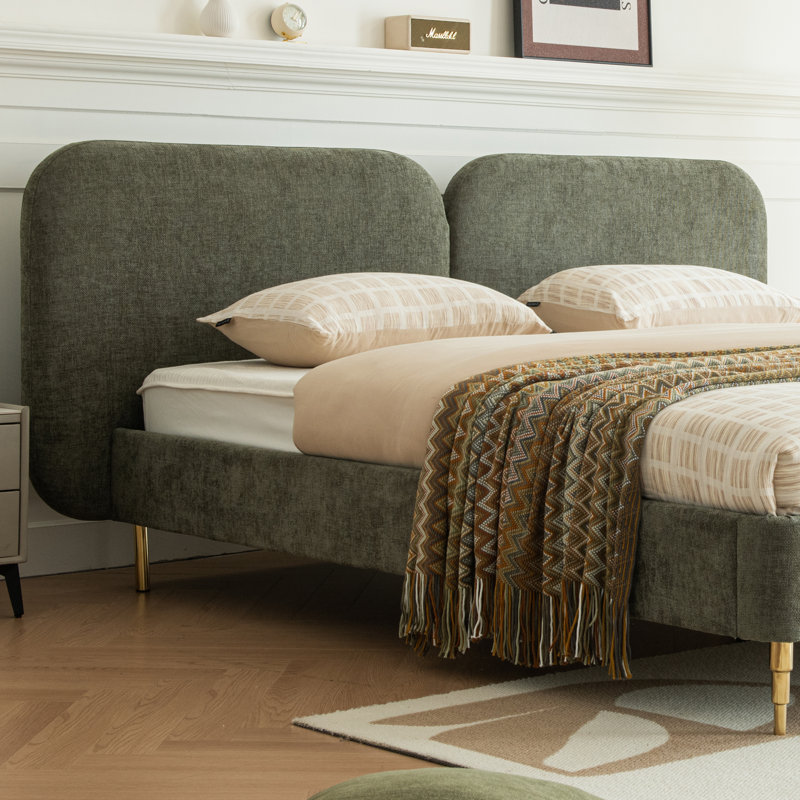 Willma Upholstered Platform Bed Frame and Headboard, King, green