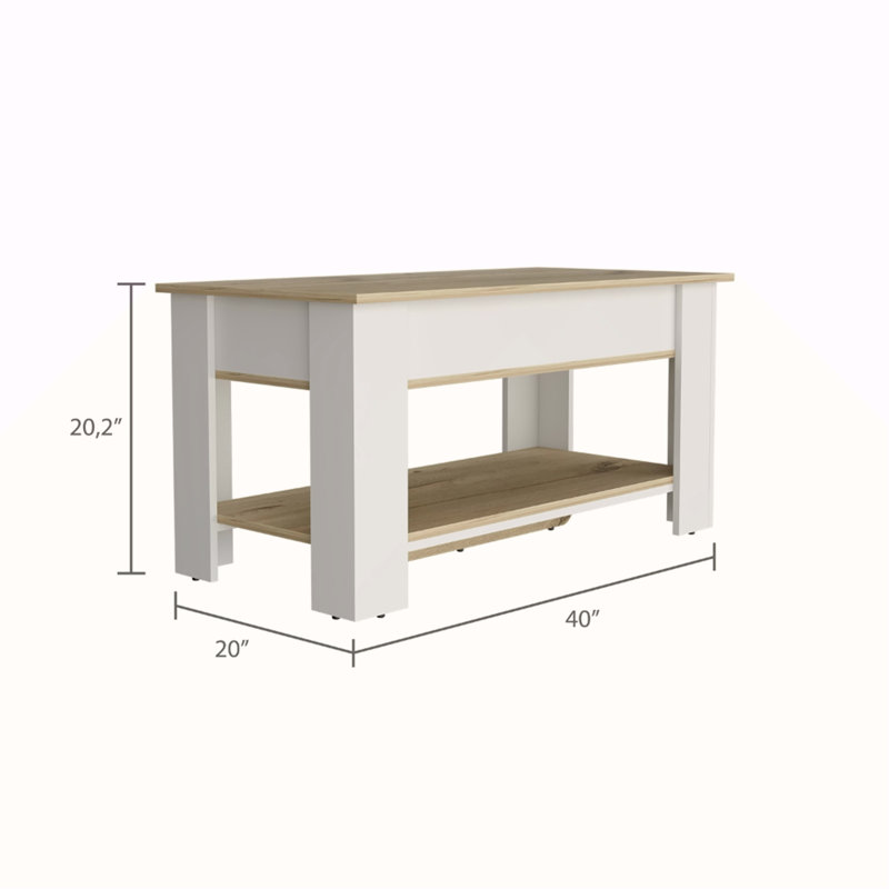 Table de rangement Austin, une tablette de table extensible, quatre pieds, tablette inférieure