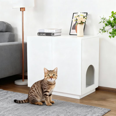 Enceinte de litière pour chat, grand meuble de 32 po de hauteur, litière pour chat moderne avec rangement caché, table d'appoint, table de bout