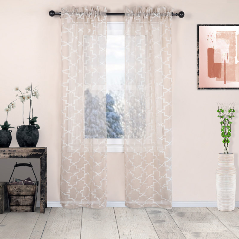 Rideaux semi-transparents avec œillets à motif de treillis Steinbeck, Beige, l 26 po x L 63 po