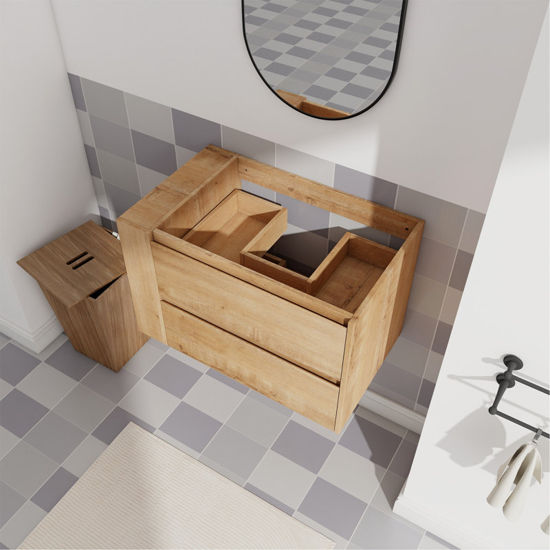 Meuble-lavabo mural 30 po, tiroir à fermeture en douceur, Imitation chêne