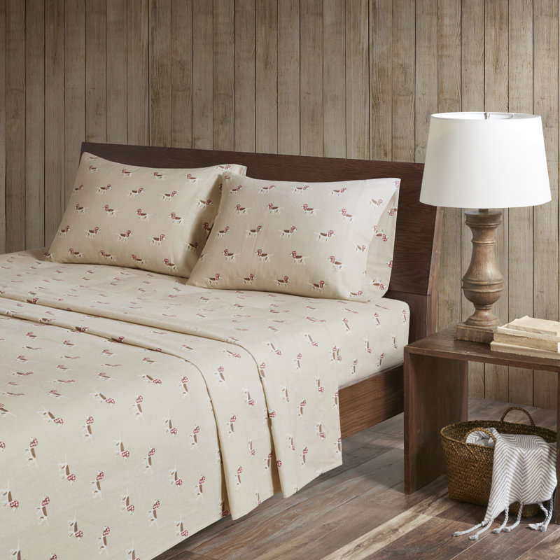 Woolrich 100% Cotton Flannel Sheet Set, California King Sheet Set with 2 Pillowcases, Gray Reindeer