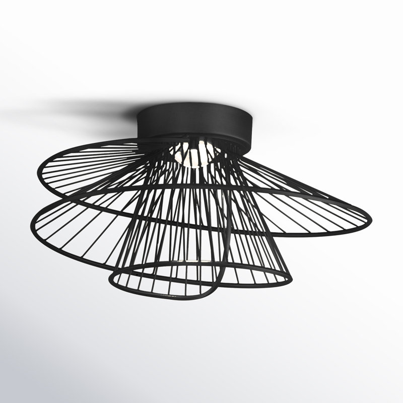 Black Geometric LED Flushmount with Clear Glass Globe