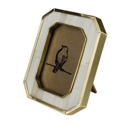 Frame, White Bone with Brass 3x4