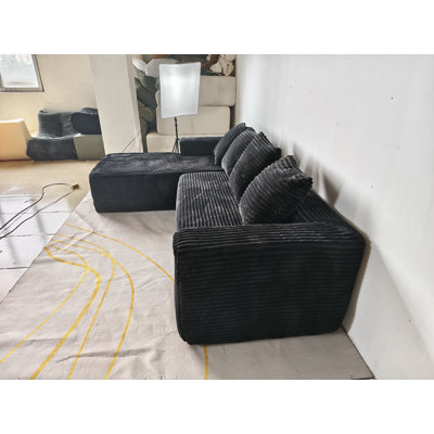 Canapé modulaire Cloud avec méridienne en forme de L, canapé modulaire moderne avec assise profonde, fauteuils rembourrés avec méridienne faisant face au lit pour le salon, sans assemblage requis, noir (tissu en velours côtelé moelleux)