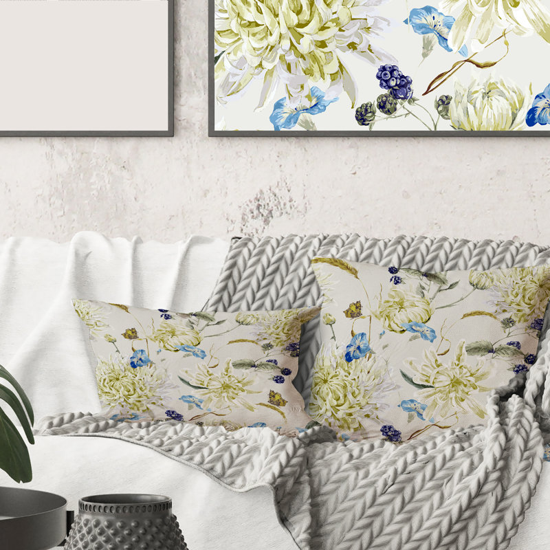 Coussin Rectangle, Vintage Yellow Chrysanthemus II - Traditional