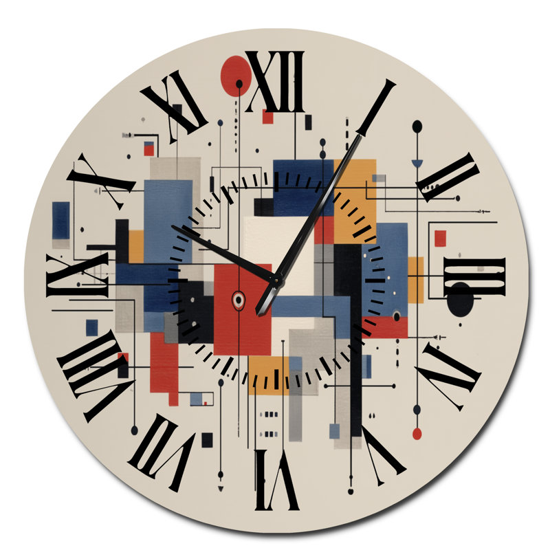 Horloge murale moderne en métal, style géométrique jaune et bleu, à pulsation optique II -, Surdimensionné