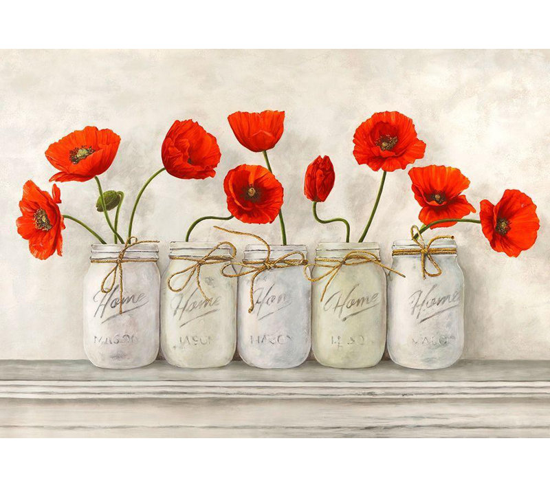 "Lark Manor ™" par Thomlinson, Jenny, art sur toile tendue sous le titre: Coquelicots rouges dans des pots Mason