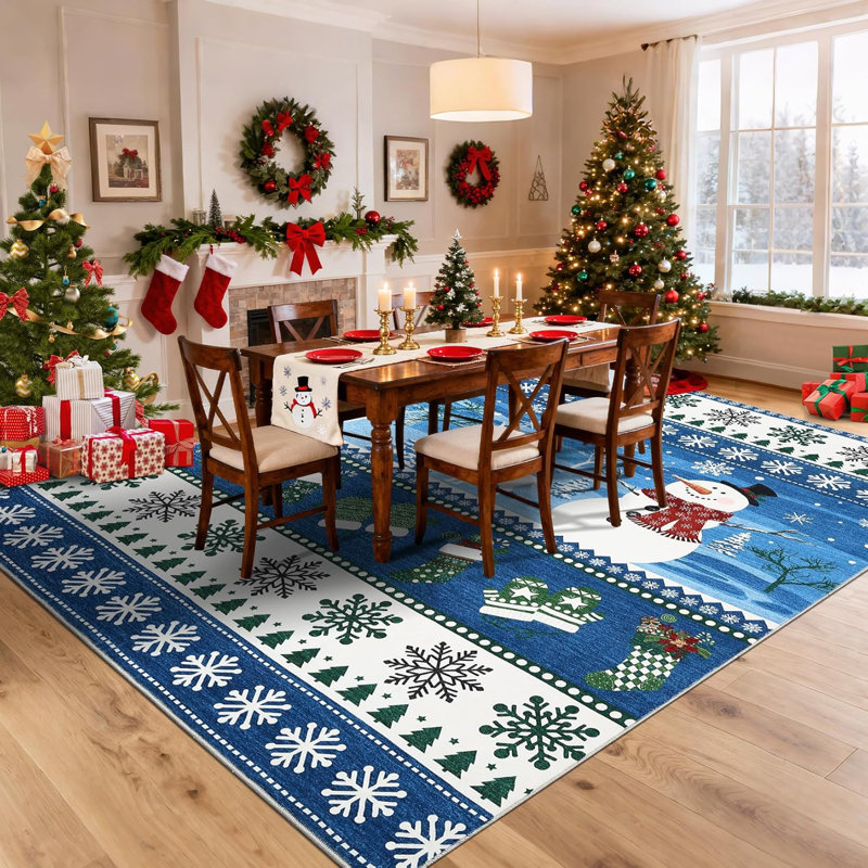 2x6 Christmas Runner Rug – Washable, Non-Slip, Santa & Reindeer Print, Low Pile, Foldable Carpet for Hallway, Kitchen, Bedside (Grey)