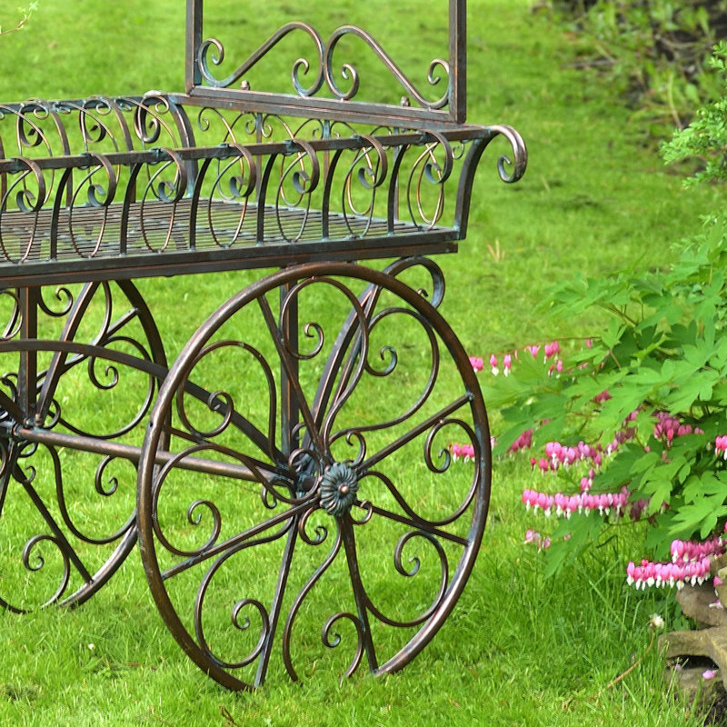 Tusheti Large Iron Flower Cart with Roof, Antique Bronze