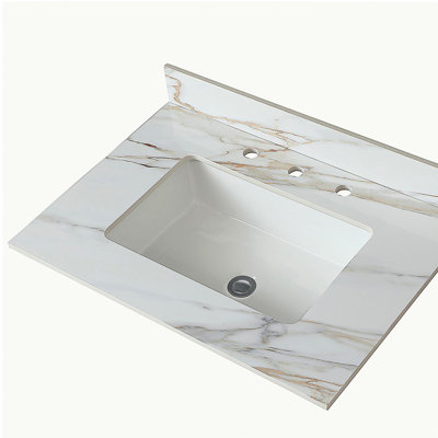 31-inch marble dressing table top, bathroom dressing table with built-in rectangular sink and 4-inch high back splashboard