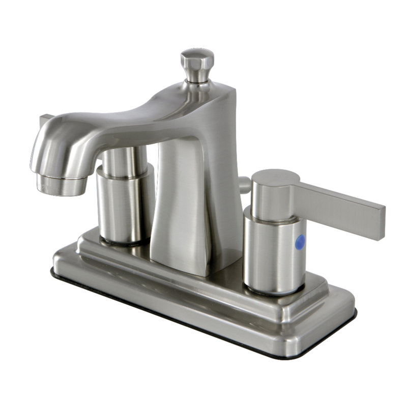 Kingston Brass NuvoFusion Two-Handle 3-Hole Deck Mount 4" Centerset Bathroom Faucet with Plastic Pop-Up, Brushed Nickel