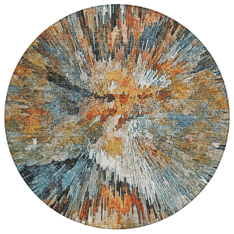 Machine Washable Indoor/Outdoor Pablo ACN2283 Abstract Rug, Round 8'