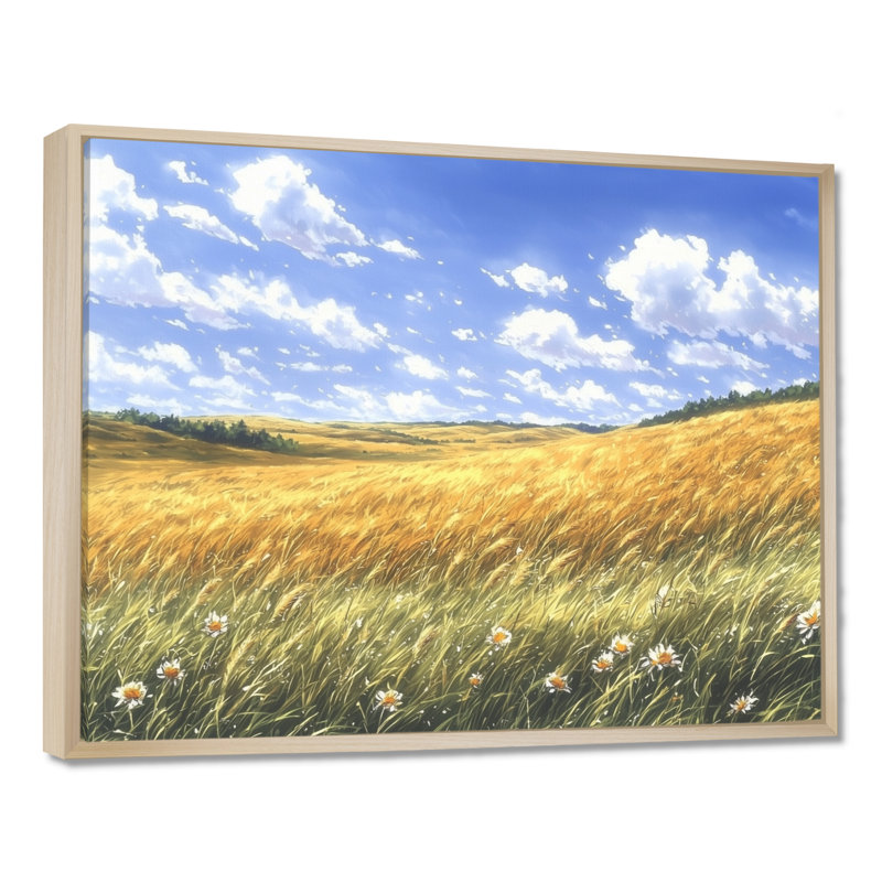 «Meadow Golden Fields Of Corn III», art mural sur toile prairie, H 24 po x l 32 po, Cadre flottant, Crème, crème